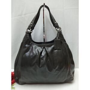Coach Maggie Shiny Gray Leather 3 Compartments Shoulder Bag